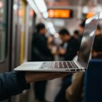 a person holding a laptop