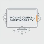 'Moving Cubics Smart Mobile TV' 영문 텍스트와 함께 이동성을 강조하는 아이콘(바퀴 등)이 포함된 심플한 타이포그래피. 현재 제품의 핵심 콘셉트인 이동 가능한 스마트 TV를 표현.