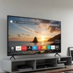 깔끔한 거실 벽면에 걸려 있거나 스탠드 위에 놓인 TCL 50P755 4K 스마트 TV. 슬림한 베젤 디자인이 돋보이며, 화면에는 안드로이드 TV 홈 화면이 표시되어 있는 현재 판매 제품 모습.