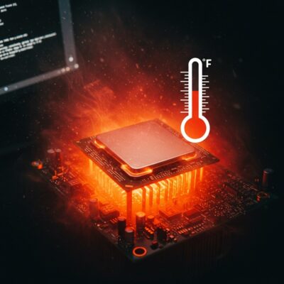 오버클럭 시 과열 위험성을 경고하는 이미지, 빨갛게 달아오른 CPU