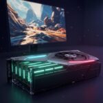 VRAM 칩이 보이는 그래픽카드와 선명한 4K 게이밍 화면