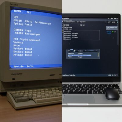 구형 텍스트 기반 바이오스 화면과 최신 그래픽 기반 UEFI 화면 비교