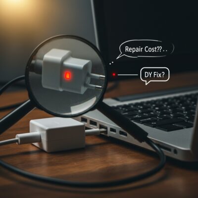 노트북 충전단자 고장 진단 및 수리, 응급처치 방법을 상징하는 이미지